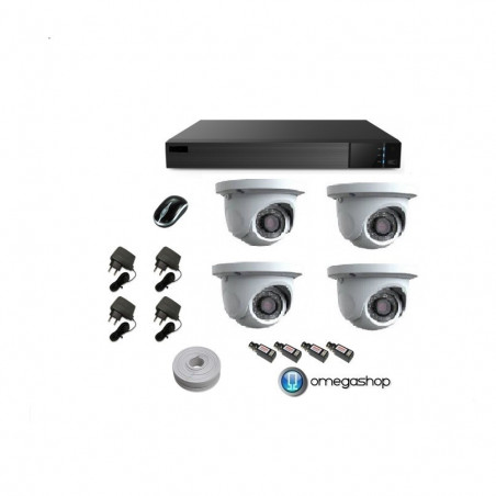 KIT VIDEOSORVEGLIANZA DVR XVR IBRIDO 5 IN UNO TVI/CVBS/AHD/CVI/IP + 4 TELECAMERE MINI DOME FULL HD 4 IN 1 AHD/TVI/CVBS/CVI