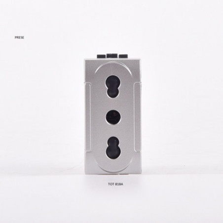 PRESA BIVALENTE (10A-250V) 2P+T 818N COMPATIBILE BTICINO LIVING INTERNATIONAL ARGENTO