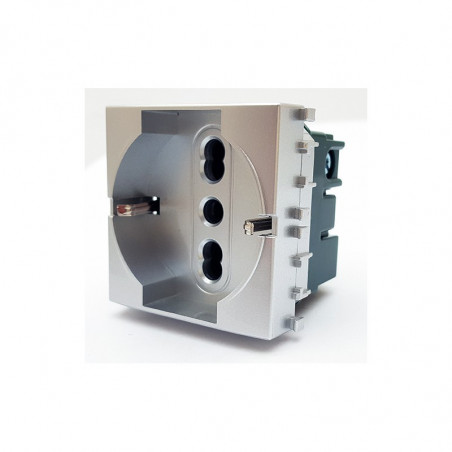 PRESA SCHUKO 614A COMPATIBILE VIMAR PLANA ARGENTO