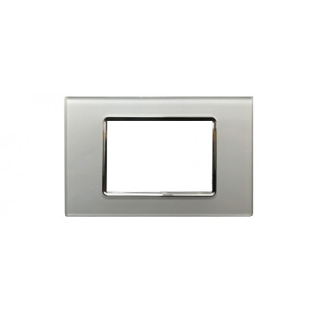 PLACCA 8003BL-3 3P SILVER COMPATIBILE BTICINO LIVING INTERNATIONAL E LIGHT IN VETRO