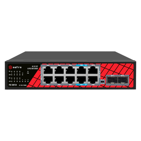 Safire Switch Hi-PoE 8 porte PoE + 2 SFP + 2 RJ45 10/100/1000Mbps