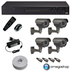 KIT VIDEOSORVEGLIANZA DVR 4 CANALI H.264 FULL D1 HDMI + 4 TELECAMERE BULLET 700 TVL VARIFOCAL ALTISSIMA RISOLUZIONE CCD SONY EFF