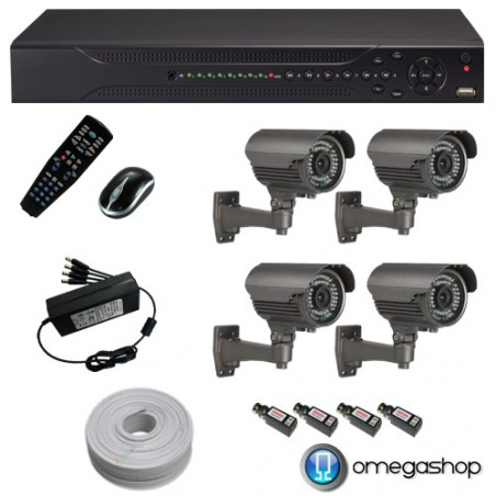 KIT VIDEOSORVEGLIANZA DVR 4 CANALI H.264 FULL D1 HDMI + 4 TELECAMERE BULLET 700 TVL VARIFOCAL ALTISSIMA RISOLUZIONE CCD SONY EFF