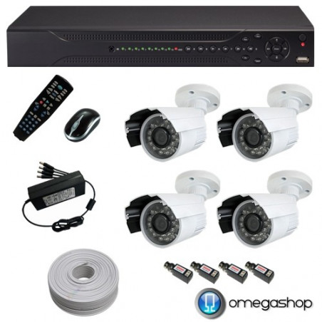 KIT VIDEOSORVEGLIANZA DVR 8 CANALI H.264 FULL D1 HDMI FULL HD 1080p + 4 TELECAMERE BULLET 600TVL ALTA RISOLUZIONE 24 LED KIT005T