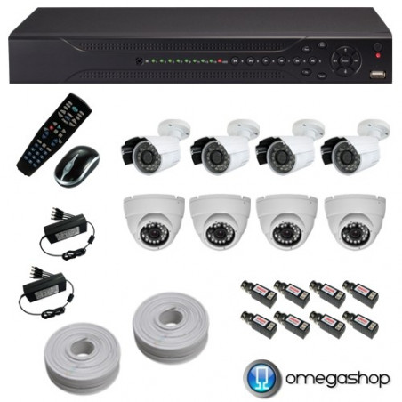 KIT VIDEOSORVEGLIANZA DVR 8 CANALI H.264 FULL D1 HDMI FULL HD 1080p + 4 TELECAMERE BULLET + 4 TELECAMERE MINI DOME 600TVL ALTA R