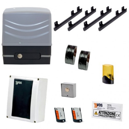 VDS KIT MOTORE CANCELLO SCORREVOLE 600KG LAMPEGGIANTE FOTOCELLULE DUE TELECOMANDI SELETTORE A CHIAVE CREMAGLIERA SIMPLY600 SIMPL